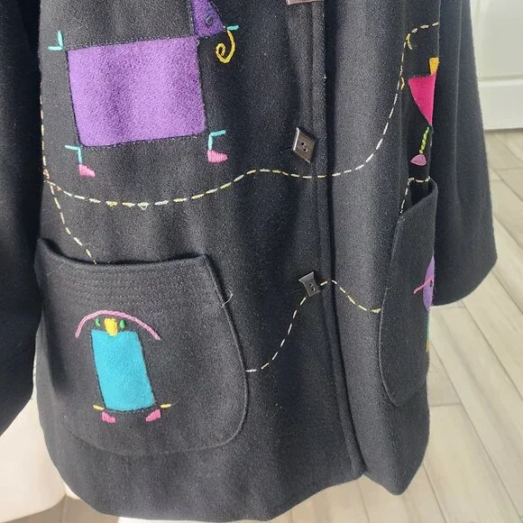 UNIQUE Vintage Women's Abstract ART Black Jacket | Size 2XL - Picture 2 of 13